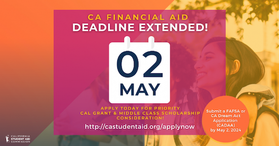 CA Financial Aid Deadline Extended to May 2