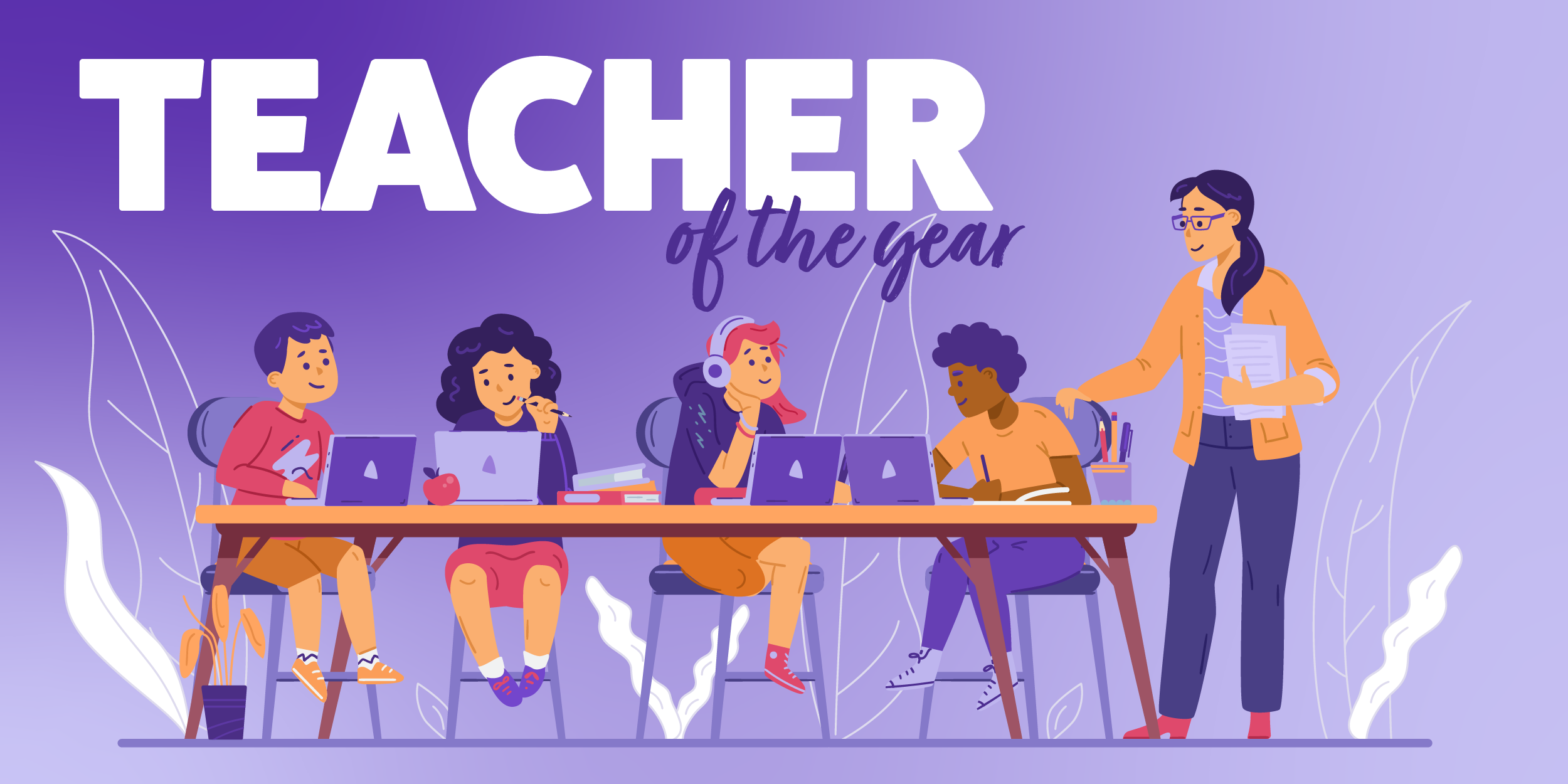 Teacher of the Year - illustration of a teacher and students