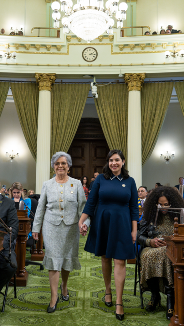 Woman of the Year Olivia Robledo and Assemblywoman Celeste Rodriguez on the Assembly floor